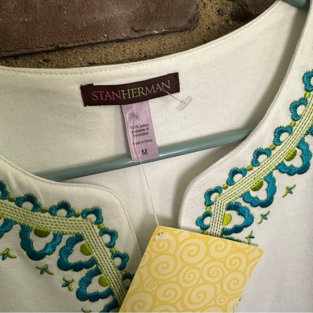 STAN HERMAN 3/4 Sleeve Tunic Top Crop Pant X 26.5 Lounge White Set -medium - Picture 5 of 5